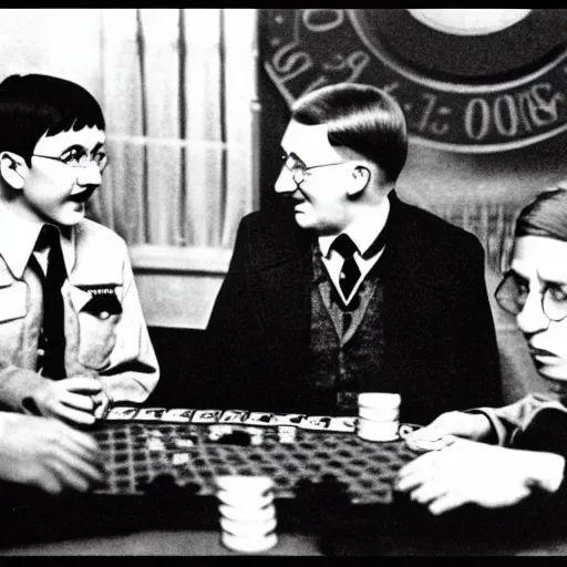 Image similar to harry potter and adolf hitler playing poker