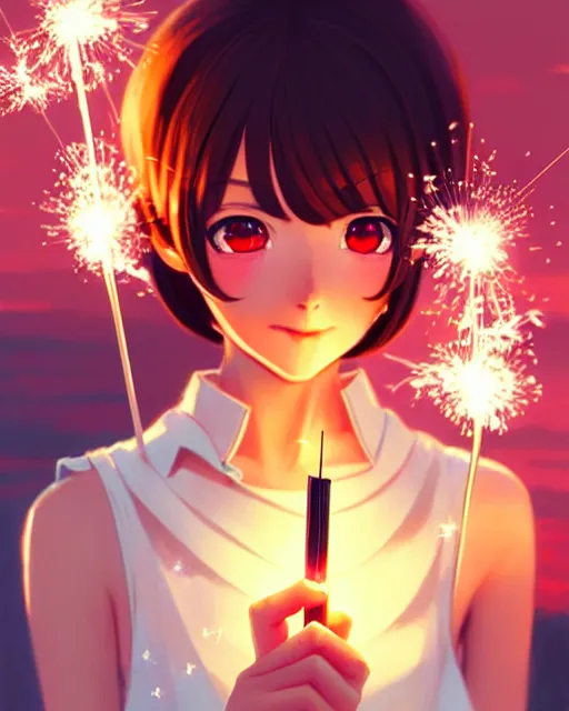 Beautiful Embarrassed Anime Girl with Short Black Hair Holding a Gift in  Her Hand, Blurred Background, Bokeh Stock Illustration - Illustration of  year, bokeh: 284385851