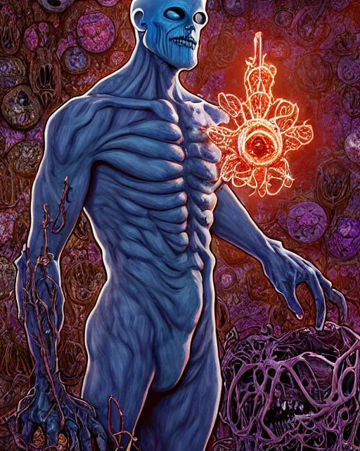 Image similar to the platonic ideal of flowers, rotting, insects and praying of cletus kasady ultimate carnage thanos dementor doctor manhattan chtulu nazgul bioshock, detailed, intricate, hyperrealism, intense, scary, decay, dmt, art by brock hofer and artgerm and greg rutkowski and alphonse mucha