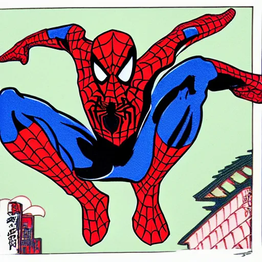 Prompt: Spider Man in the style of ukiyoe