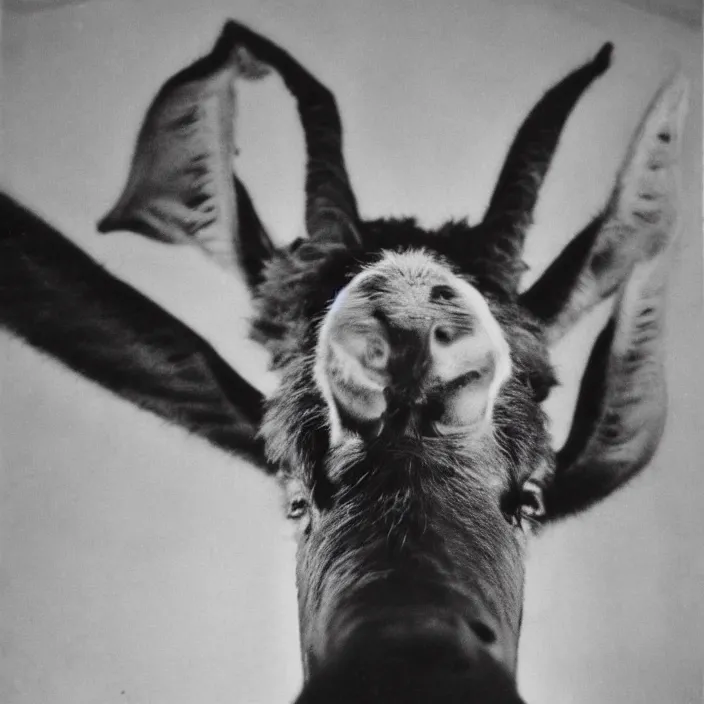 Image similar to 1 9 6 0 s horror movie poster featuring an evil donkey staring into the camera very detailed 8 k black and white