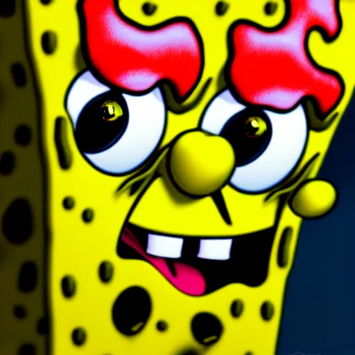 Image similar to perfectly - centered close - up face - portrait of evil spongebob, intricate, elegant, super highly detailed, professional digital painting, artstation, concept art, smooth, sharp focus, no blur, no dof, extreme illustration, unreal engine 5, 8 k, by anne stokes