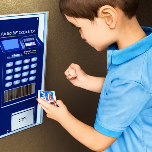 Image similar to a child exchanging a ticket for a coin from an adult, photorealistic