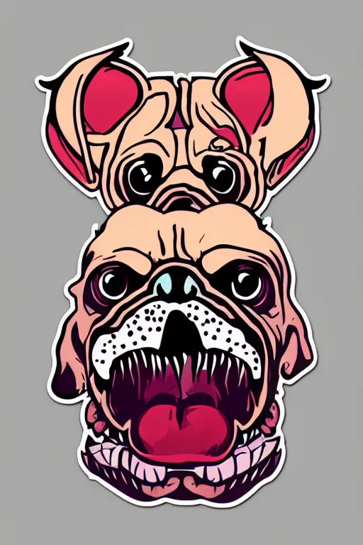 Image similar to demon pug eating flesh. art by samantha mash, sticker, colorful, illustration, highly detailed, simple, smooth and clean vector curves, no jagged lines, vector art, smooth