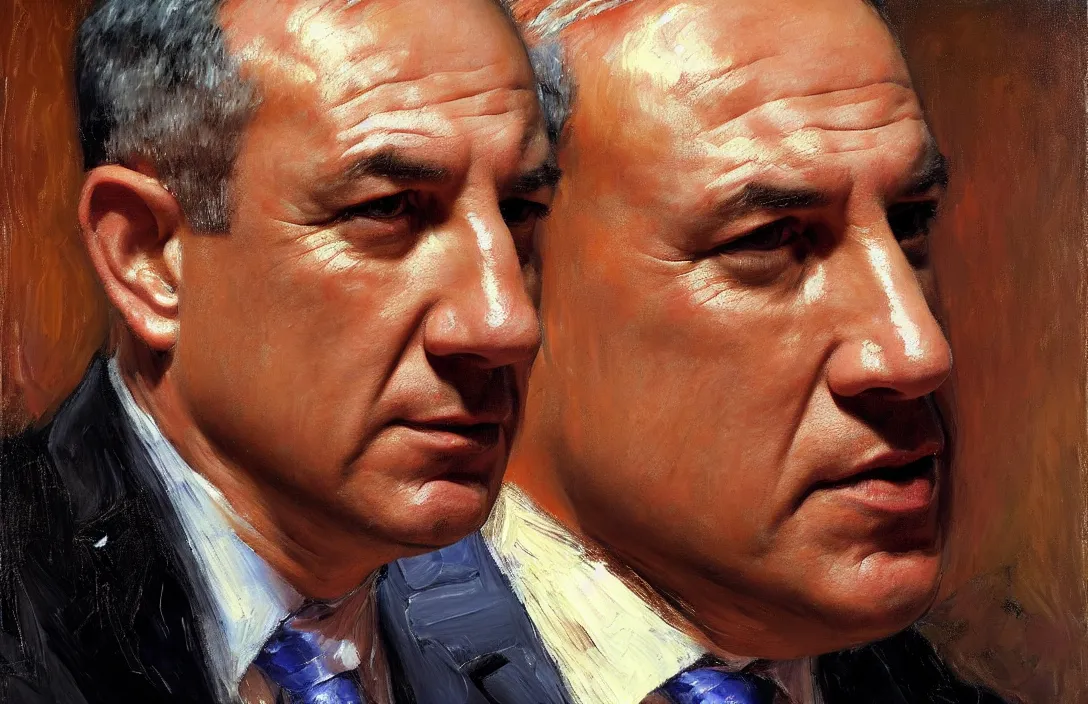 Prompt: portrait of benjamin netanyahu!!!!!!!!!!!!!!!!!!!!!!!!!!!, detailed face, detailed painting,, epic lighting, by ilya repin, phil hale and kent williams