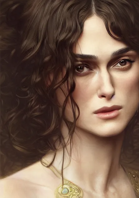 Image similar to sersei lannister keira knightley, intricate, elegant, highly detailed, digital painting, artstation, concept art, smooth, sharp focus, illustration, art by artgerm and greg rutkowski and alphonse mucha and william - adolphe bouguereau