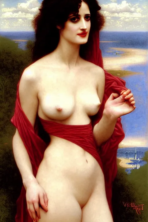 Image similar to eva green angeline jolie in velvet dress painting by rossetti bouguereau, detailed art, artstation