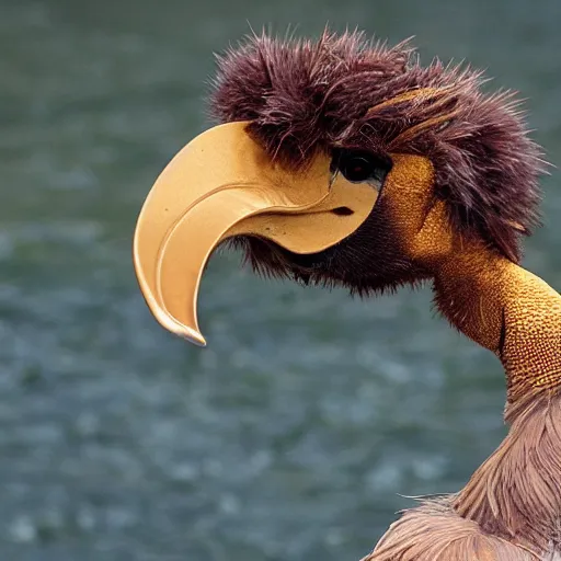 Image similar to a dodo with golden feathers, discovery channel footage