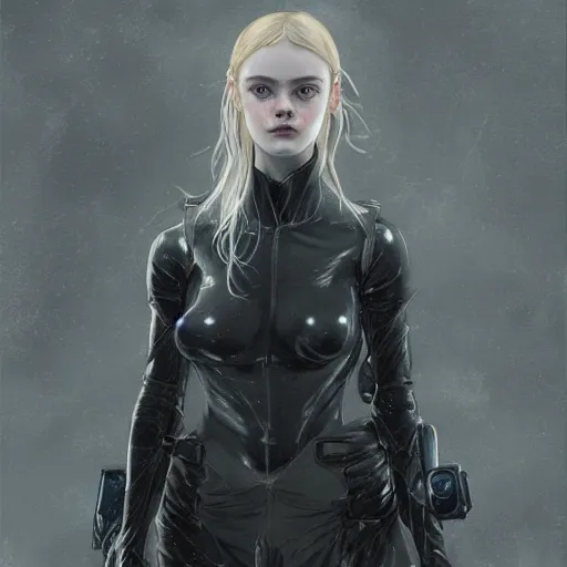 Prompt: elle fanning as a vampire in metal gear solid and death stranding, heavy rain, wind, thunder, reflections, deep focus, d & d, fantasy, intricate, elegant, highly detailed, digital painting, artstation, concept art, matte, sharp focus, illustration, hearthstone, art by artgerm and greg rutkowski and alphonse mucha