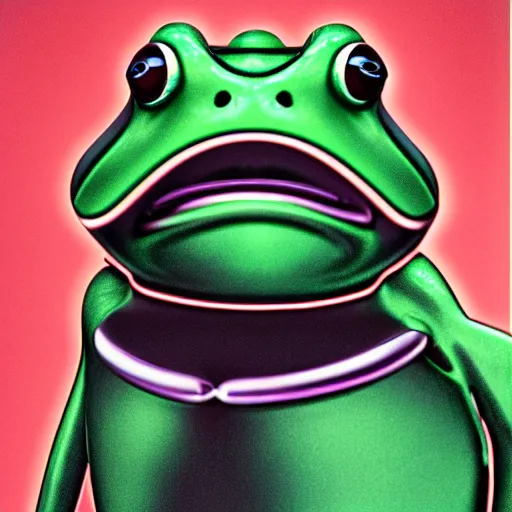 Prompt: Portrait photo of a cybernetic frog