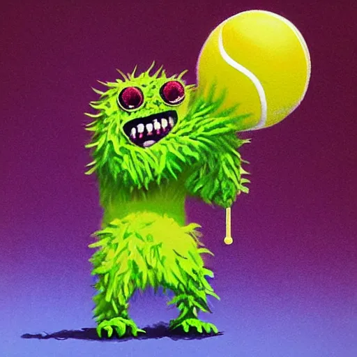 Image similar to a tennis ball monster, digital art, fantasy, magic, trending on artstation, ultra detailed, professional illustration by Basil Gogos