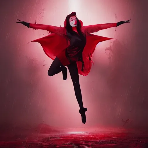 Prompt: Female vampire dancing in a rain of blood, matte painting by Artgerm, dramatic lighting