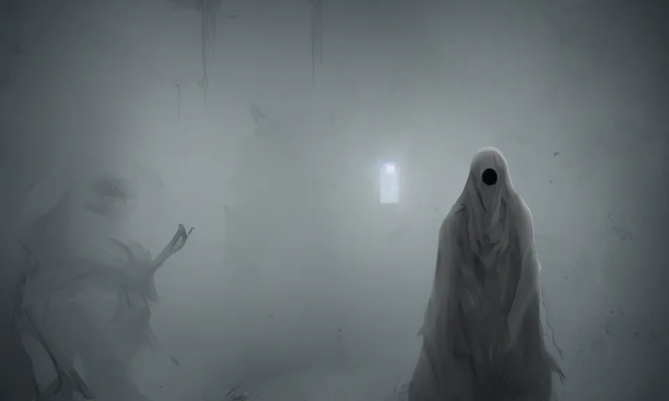 Image similar to Very creepy ghost, digital art, ArtStation, CGSociety, Unreal Engine