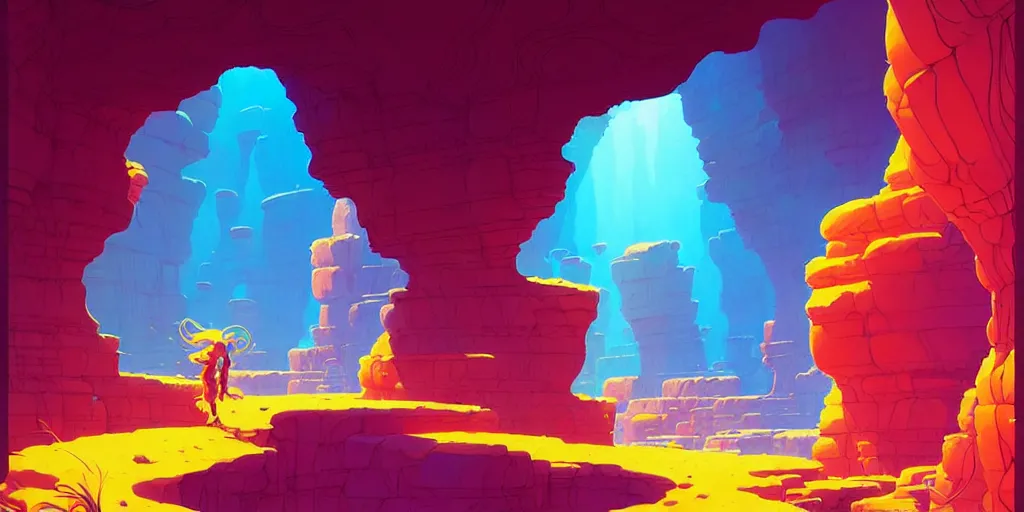 Image similar to deep natural cave wall, dynamic light, global illumination, illustration by josan gonzales and moebius, rhads, clean thick line, comics style,