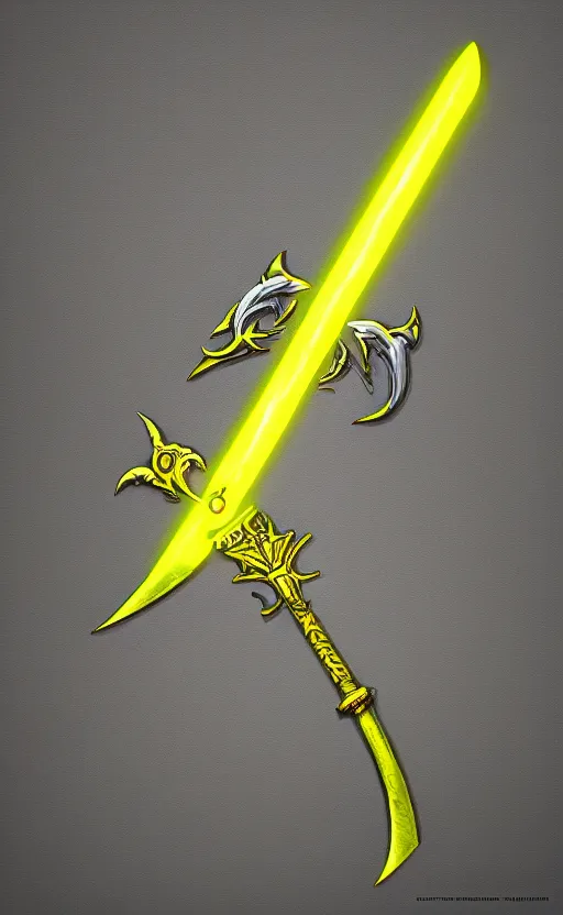 Image similar to silver sword with its blade covered in glowing yellow sigils, realistic, high quality, artstation, concept art