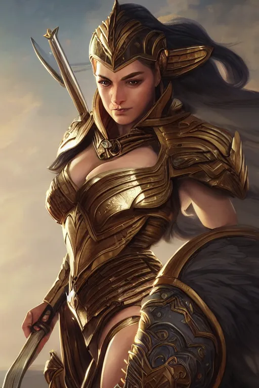 Image similar to amazon valkyrie athena, d & d, fantasy, portrait, highly detailed, headshot, digital painting, trending on artstation, concept art, sharp focus, illustration, art by artgerm and greg rutkowski and magali villeneuve