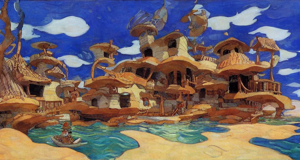 Prompt: house made of seashells, by moebius, joaquin sorolla, in the style of zelda windwaker