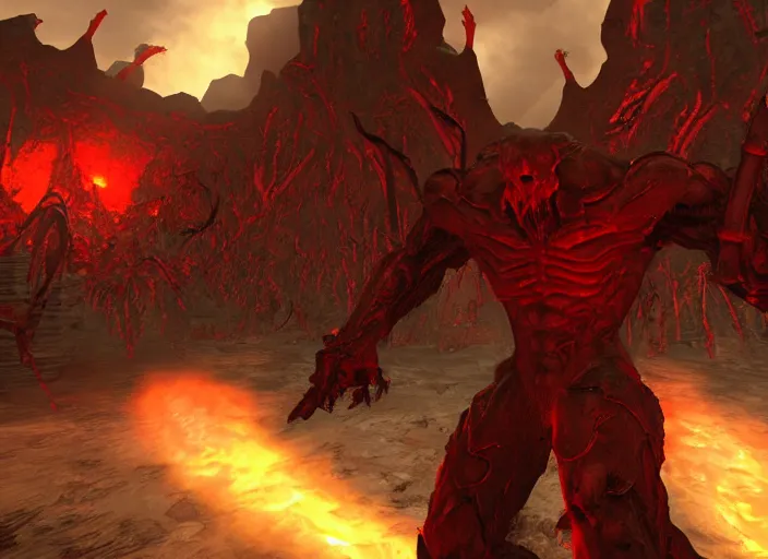 Prompt: ( doom ) screenshot featuring hellknight by kenneth scott in ue 5