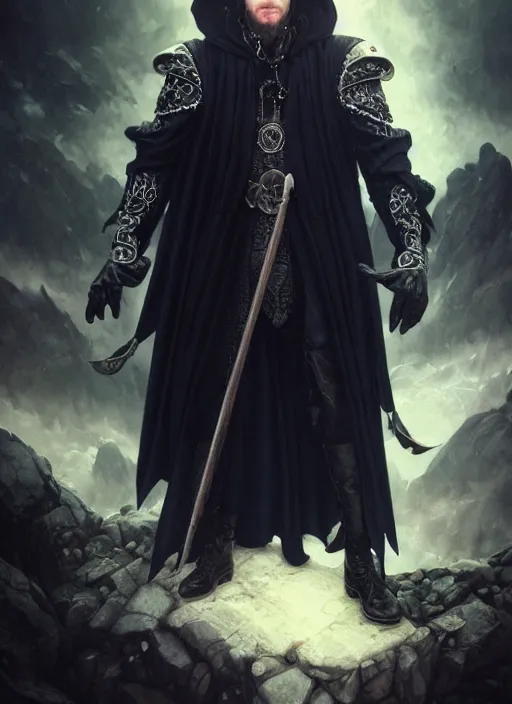 Prompt: ultrarealistic male mage face portrait fighting, long black hair blue eyes wearing leather mantle gothic navy cloak with leather details, cliffside town, fantasy character portrait, octane render, extreme intricate details, elegant, cinematic lighting, highly detailed, artstation, dnd art, cgsociety, sharp focus, beautiful digital painting by artgerm, gerald brom, wlop, alphonse mucha