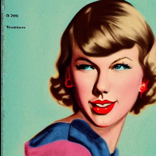 Prompt: “Taylor Swift portrait, color vintage magazine illustration 1950”