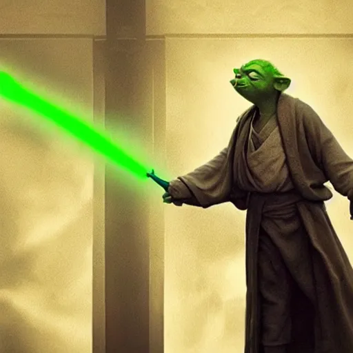 Image similar to yoda teaching english to donald trump, photorealistic dramatic lighting