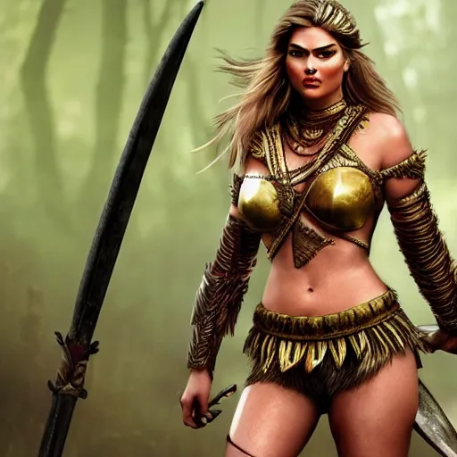 Prompt: full body photo of kate upton as a amazon warrior, highly detailed, 4k, HDR, award winning,