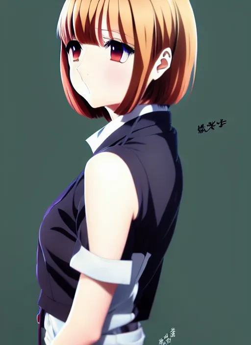 Prompt: anime portrait of a beautiful woman, medium long bob, straight bangs, wearing school uniform, ilya kuvshinov, anime, pixiv top monthly, trending on artstation, cinematic, danbooru, zerochan art, kyoto animation