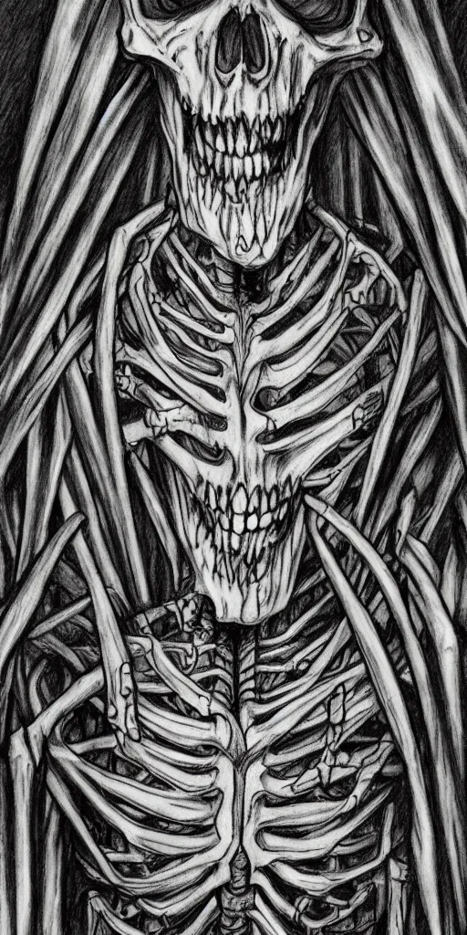 Image similar to A skeleton, horror, creepy, dark, manga, pencil, inspired by junji ito, superior quality, masterpiece, green