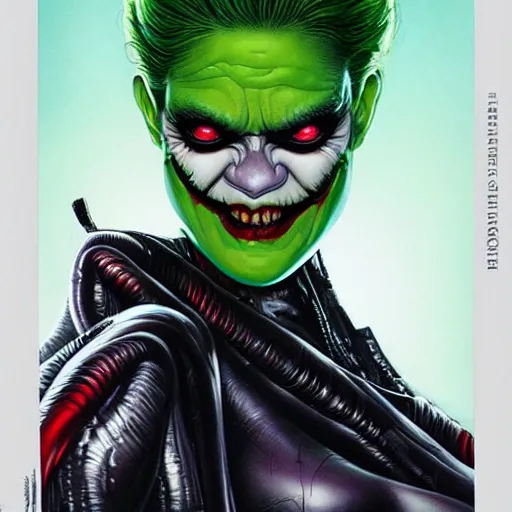 Image similar to lofi giger scorn joker portrait of shehulk, pixar style, by tristan eaton stanley artgerm and tom bagshaw.