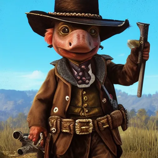 Image similar to cute little anthropomorphic tortoise in Red Dead Redemption 2 (2018 videogame) cover art, ultra wide lens shot , tiny, swine, hug, small, short, cute and adorable, pretty, beautiful, DnD character art portrait, matte fantasy painting, DeviantArt Artstation, by Jason Felix by Steve Argyle by Tyler Jacobson by Peter Mohrbacher, cinematic lighting