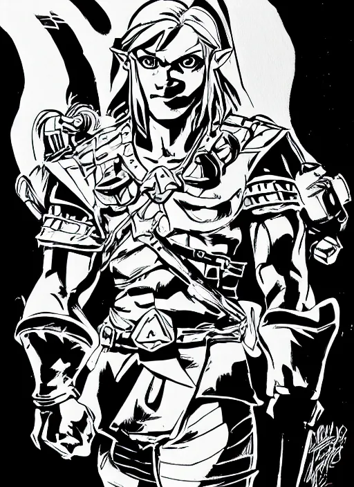 Image similar to link by ed mcguinness, masterpiece ink illustration,