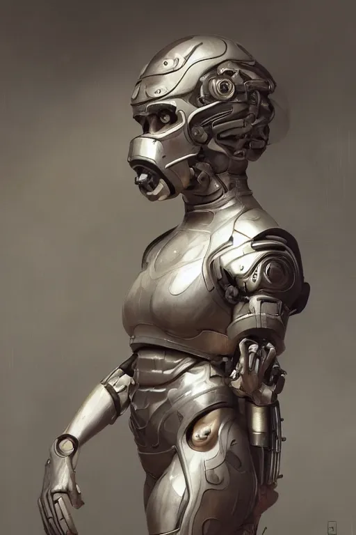 Image similar to a girl in a closed helmet in a shiny biopunk costume consisting of swollen muscles, tendons, metal joints, protruding pistons. masterpiece 4k digital illustration by Ruan Jia and Mandy Jurgens and Artgerm and william-adolphe bouguereau, award winning, Artstation, art nouveau aesthetic, black background, intricate details, realistic, Hyperdetailed, 8k resolution, intricate art nouveau