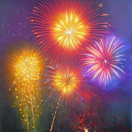 Image similar to When the fireworks are in full bloom by oil painting