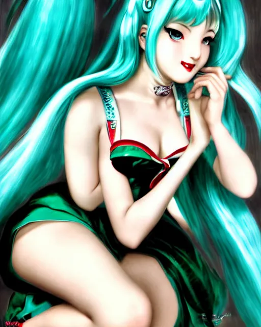 Image similar to Hatsune Miku by Gil Elvgren