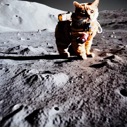 Image similar to cat wearing astronaut suit on the moon planet earth in the background sigma 1 4 mm f / 1. 8 astroied belt