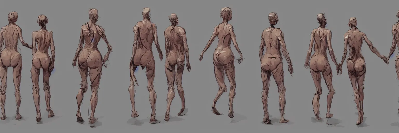 Prompt: family walk cycle, realistic deformed family walking while wearing a thong, character sheet, fine details, concept design, contrast, kim jung gi, greg rutkowski and francis bacon, trending on artstation, 8 k, full body and head, turnaround, front view, back view, ultra wide angle