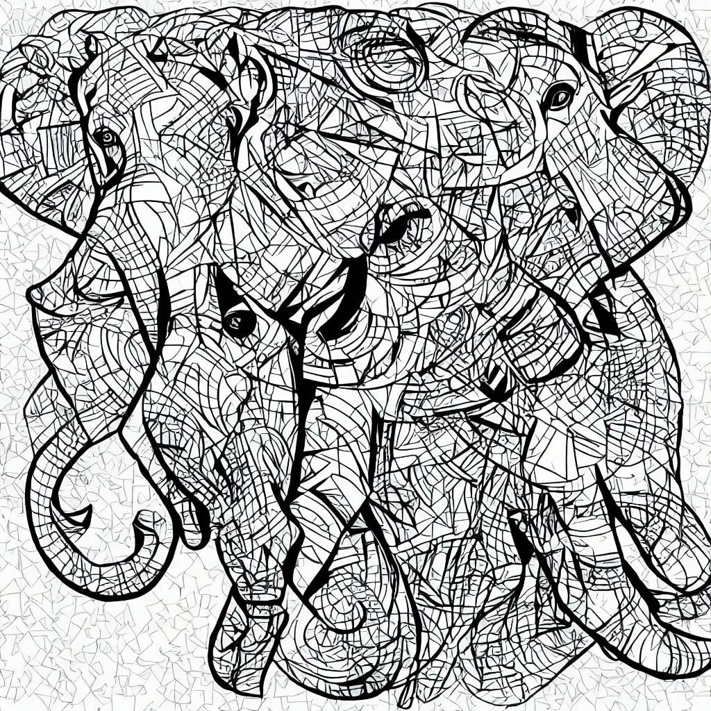 Prompt: cubist style vector elephant art with white backdrop