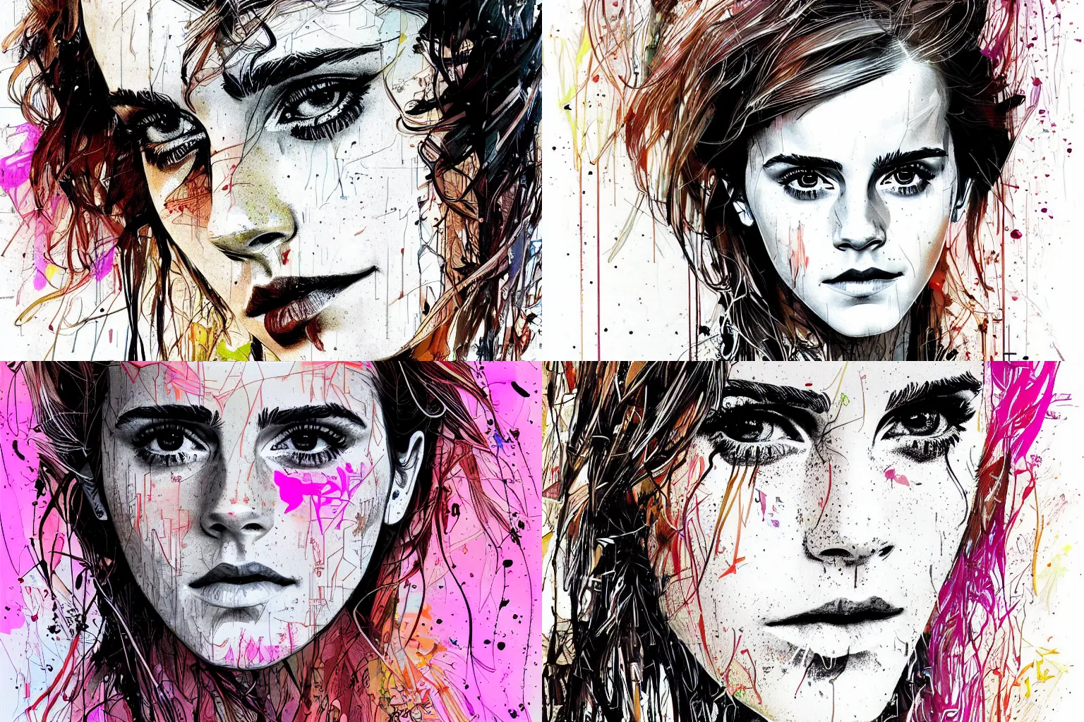 Prompt: portrait of Emma Watson by Carne Griffiths, clean lines, digital art, vivid