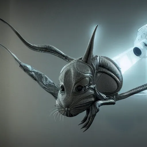 Image similar to alien rabbit in the space by HR giger, octane render, ambient light