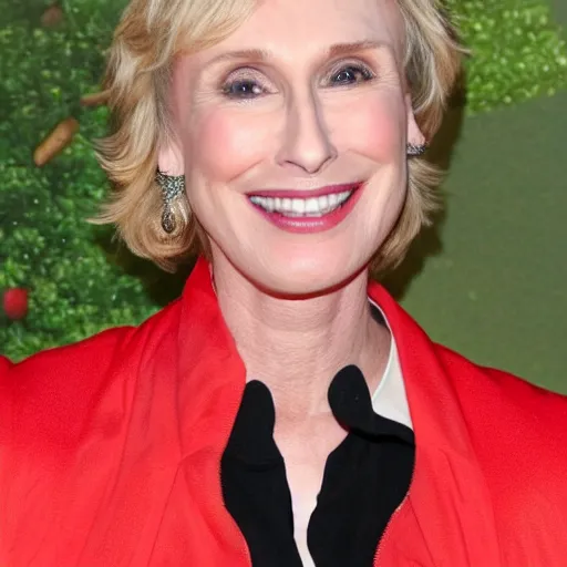 Prompt: jane lynch stubs her toe on a red clown nose, at walmart