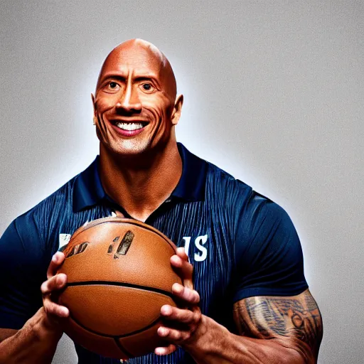 Image similar to commercial photoshoot Dwayne Johnson as NBA player