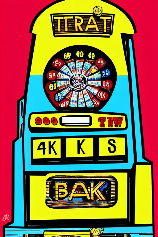 Prompt: slot machine machine, 4 k, acrylic paint style, pencil style, torn magazine style, pop art style, bioshock style, by mike swiderek, jorge lacera, ben lo, tyler west, ultrarealistic, sharp focus, intricate