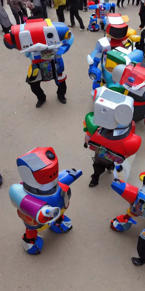 Image similar to extremely happy dancing andean robots