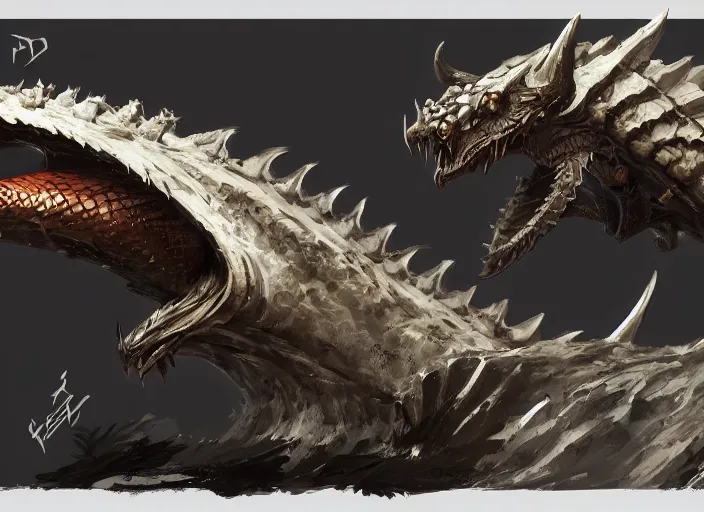 Prompt: detailed concept art of a giant dragon fish character with huge horns by richard anderson and luolin, artstation, artstationhd