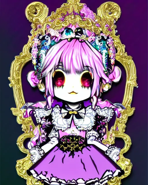 Image similar to baroque bedazzled gothic royalty frames surrounding a pixelsort emo demonic horrorcore japanese beautiful jester decora moe doll, low quality sharpened graphics, remastered chromatic aberration, detailed maximalist sanrio art