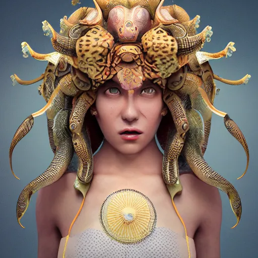 Prompt: Full body photo of the most beautiful goddess, she has a jellyfish octopus head's, by Tooth Wu, trending on Artstation, digital art, symmetrical artwork, cinematic, hyper realism, high detail, octane render, 4k, 8k
