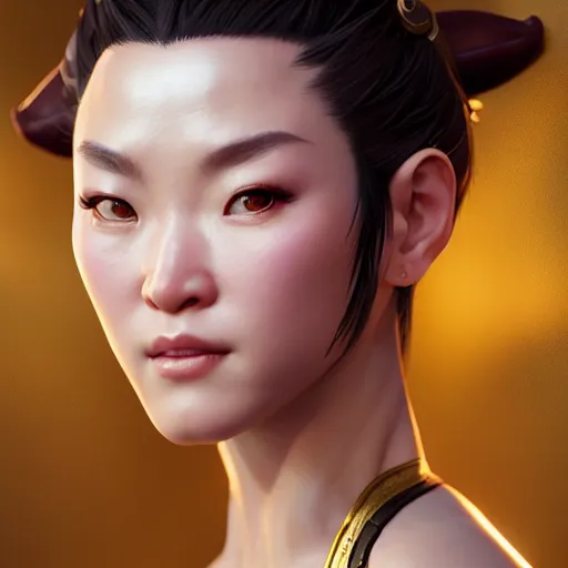 Image similar to portrait of chun li, au naturel, hyper detailed, digital art, trending in artstation, cinematic lighting, studio quality, smooth render, unreal engine 5 rendered, octane rendered, art style by klimt and nixeu and ian sprigger and wlop and krenz cushart.