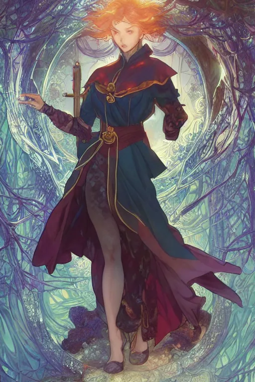 Image similar to anime key visual of a beautiful young female doctor strange intricate, magical forest, stunning, highly detailed, digital painting, artstation, smooth, hard focus, illustration, art by artgerm and greg rutkowski and alphonse mucha