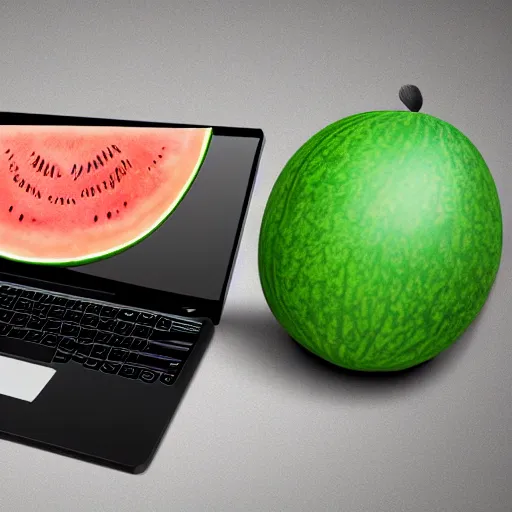 Prompt: a laptop shaped like a melon