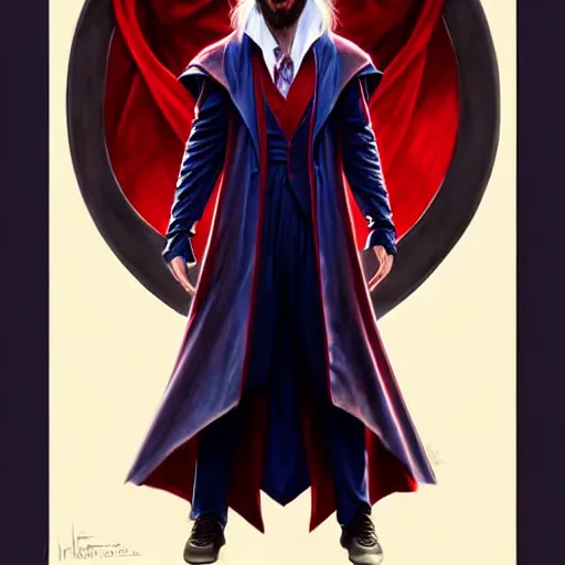 Image similar to Lionel Messi as Dr. Morbius in Morbius, D&D style, fantasy, intricate, elegant, highly detailed, digital painting, artstation, concept art, matte, sharp focus, illustration, art by Artgerm and Greg Rutkowski and Alphonse Mucha